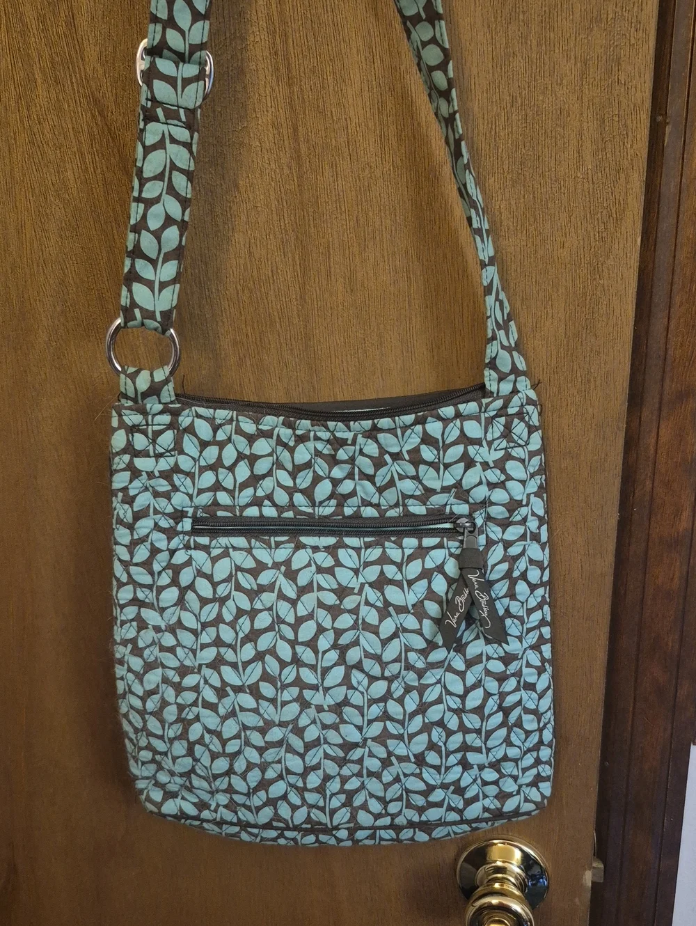 Vera Bradley Aqua Leaf Quilted Crossbody Bag